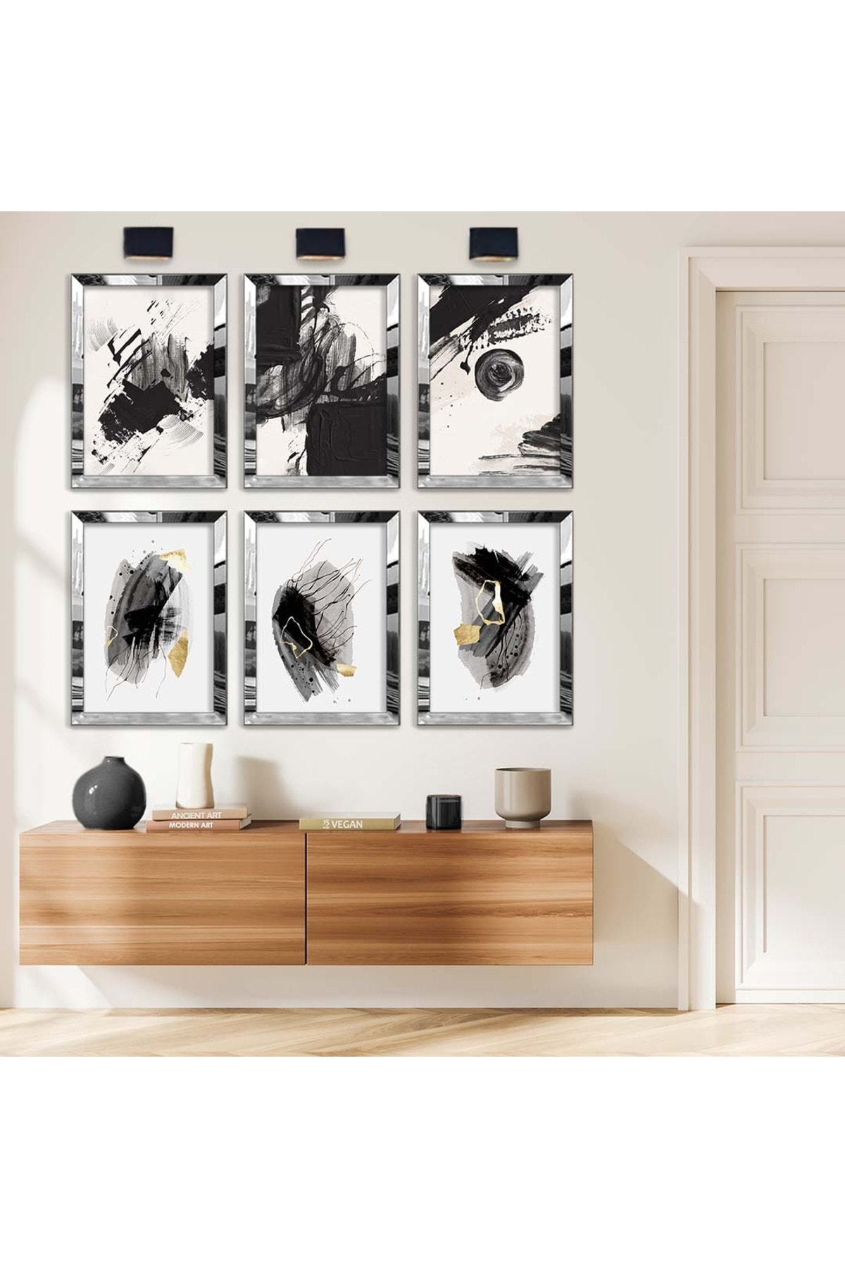 Minimalist Soyut Çizim Modern Tema 6'Lı Pleksi Kenar Solmaz MDF Tablo Seti