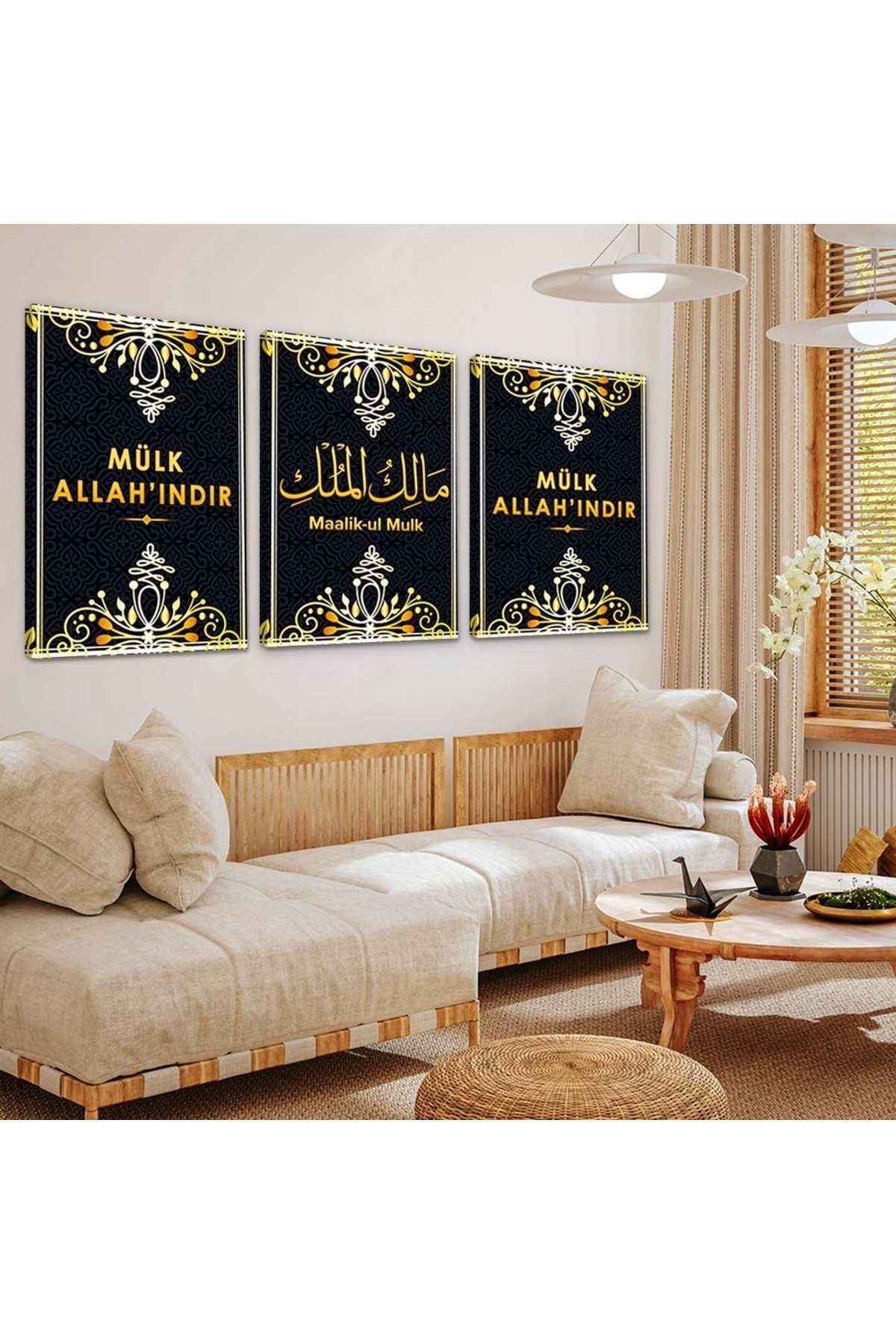 Zevahir 3'lü Kanvas Mülk Allahındır Dini Tablo