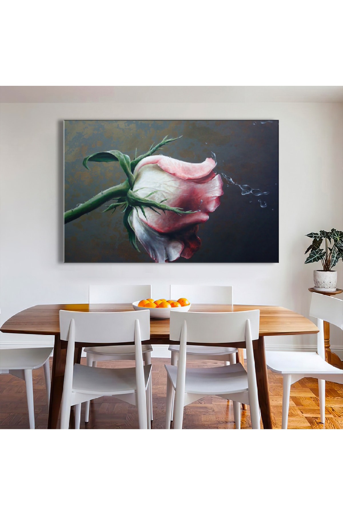 Pembe Gül Ahşap Şase Dijital Baskı Kanvas Tablo 120X80Cm