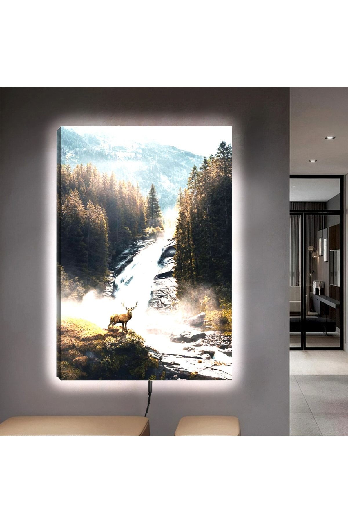 Ledli 90x60 Ağaç Manzara Kanvas Tablo