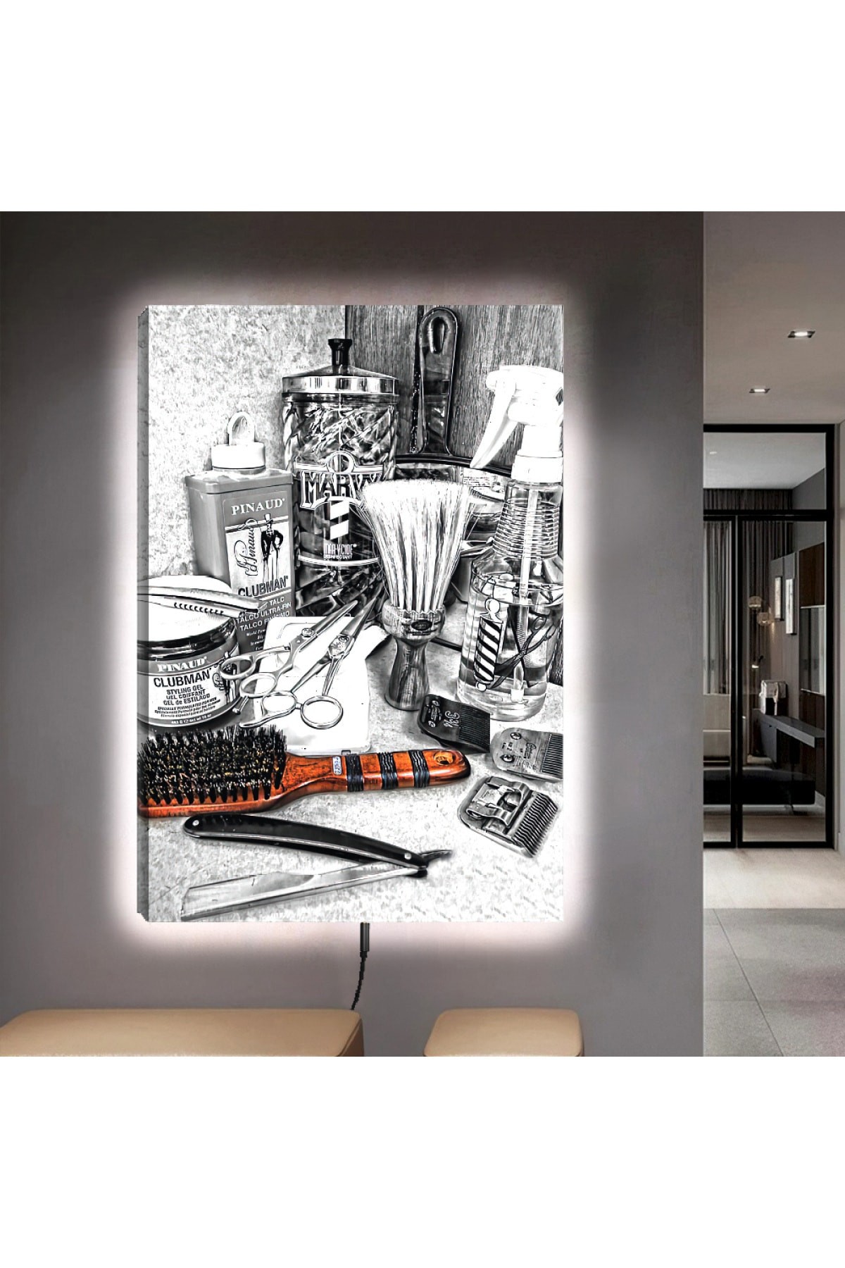 Oturma Odası Tablosu Ledli Erkek Berberi Dijital Baskı Kanvas Tablo 90X60Cm