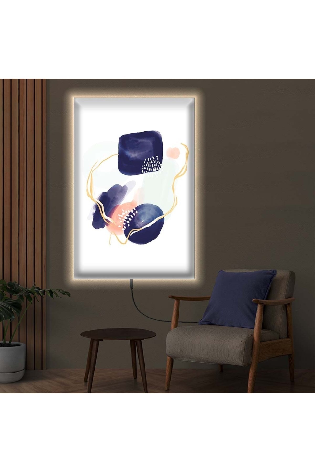 Tasarım Ledli Modern Çizim Ahşap Şase Dijital Baskı Dayanıklı Kanvas Tablo 90X60Cm