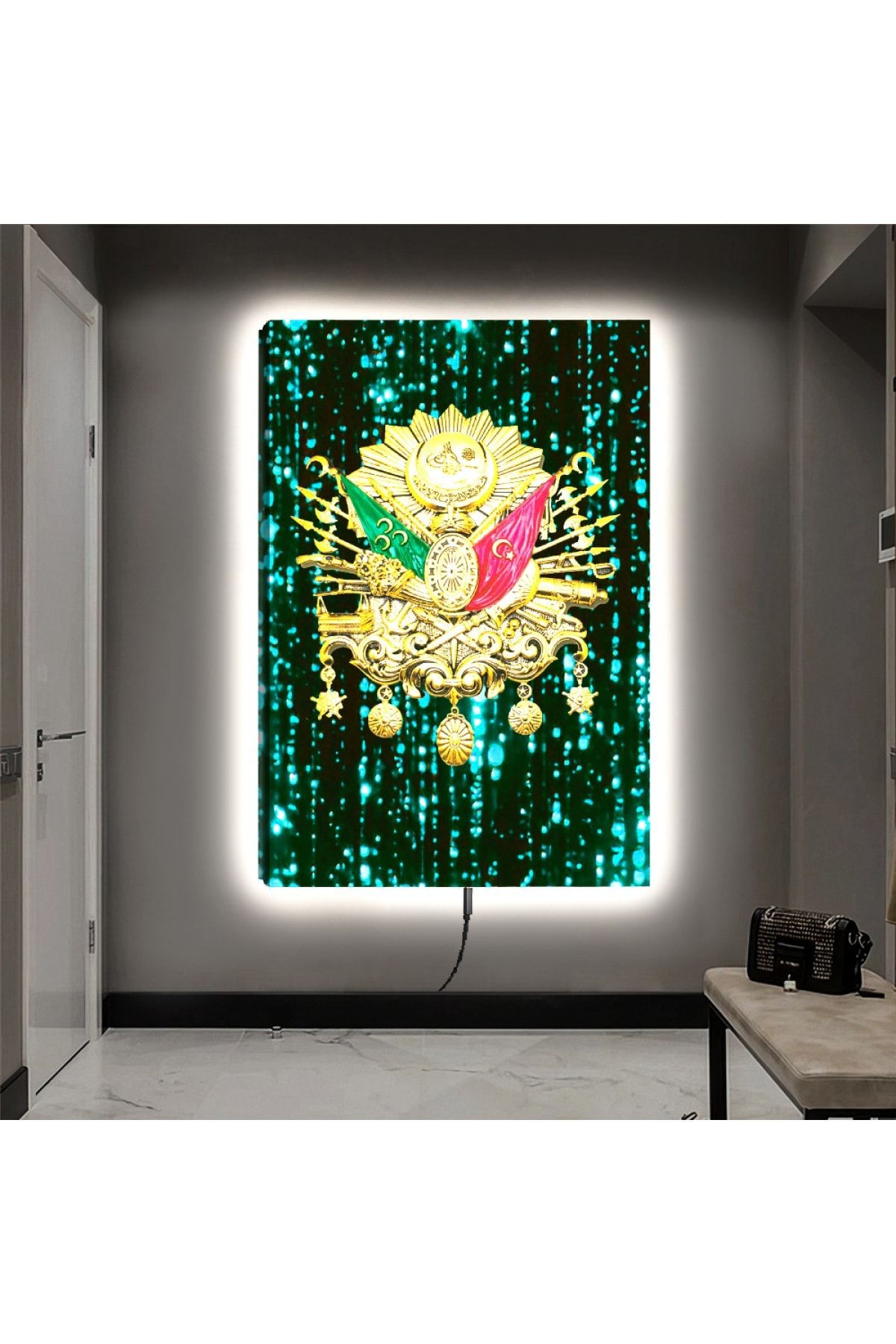 Ledli 90x60 Osmanlı Tuğrası Kanvas Tablo