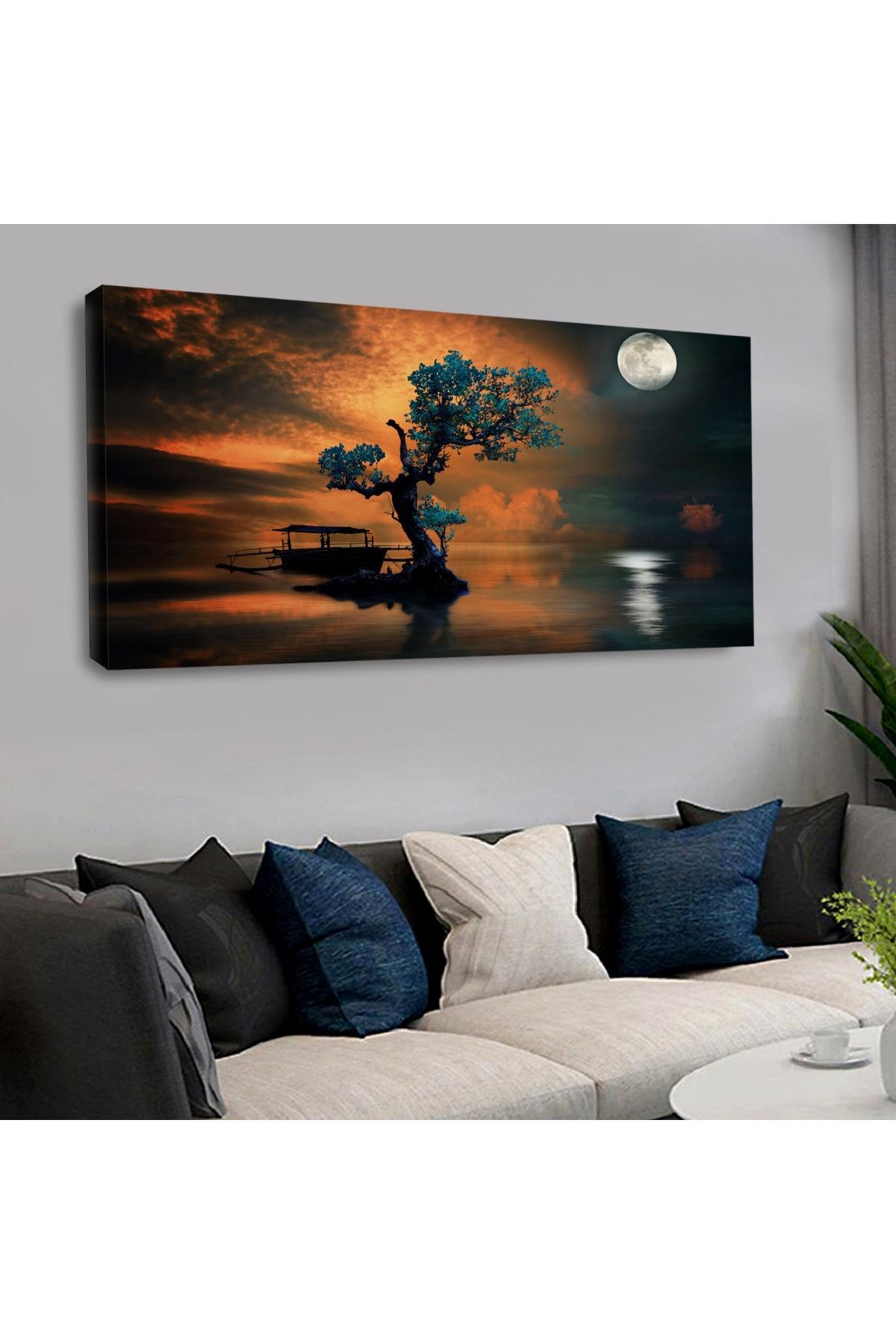 120 X 60 Saatli Kanvas Dolunay Tablo
