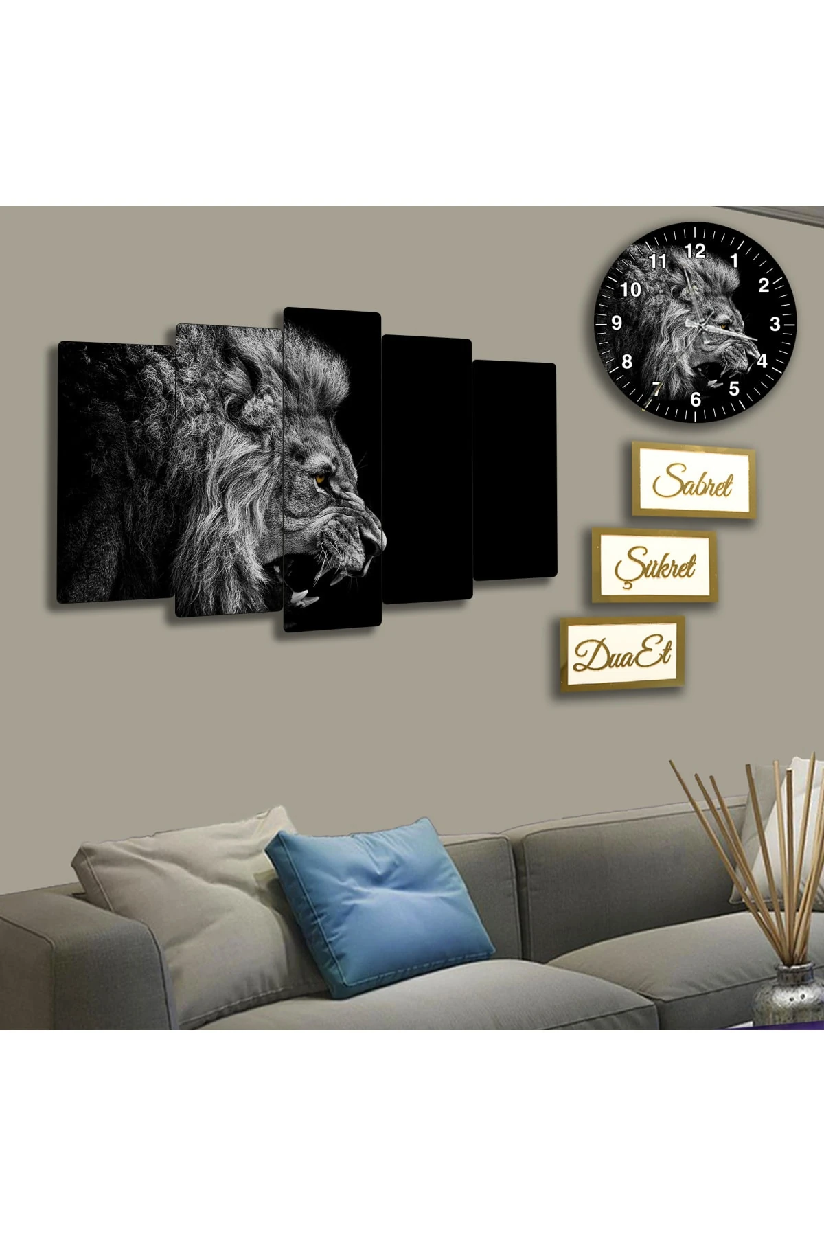 Aslan Solmaz MDF Tablo Saat Ve 3Lü Pleksi Kenar Dua Seti