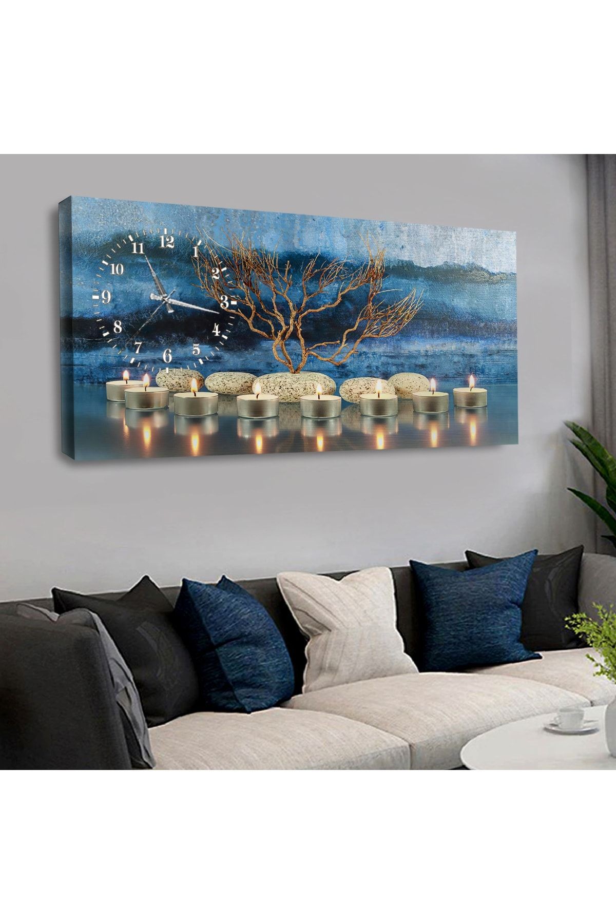120x60 Saatli Mum Kanvas Tablo