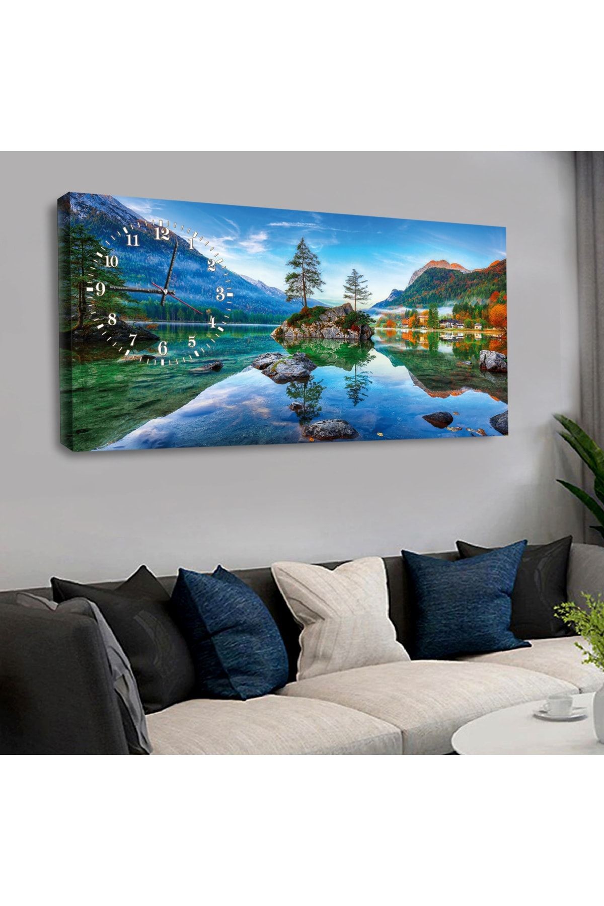 120 X 60 Saatli Kanvas Göl Manzara Tablo