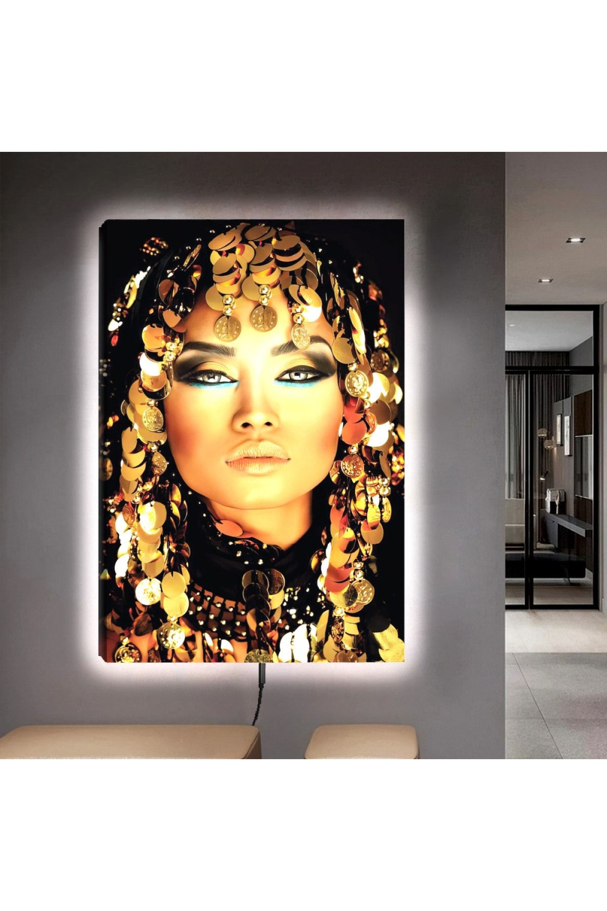 Ledli 90x60 Genç Kadın Kanvas Tablo