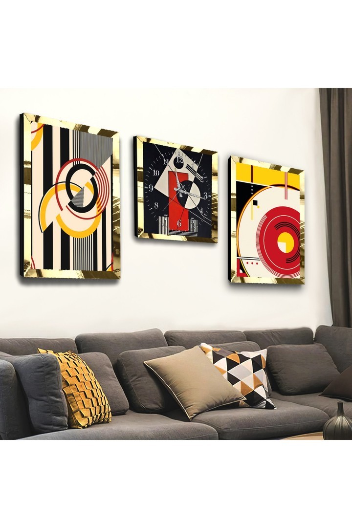 Huzur Renkli Gold Pleksili Saat Ve Solmaz MDF Tablo