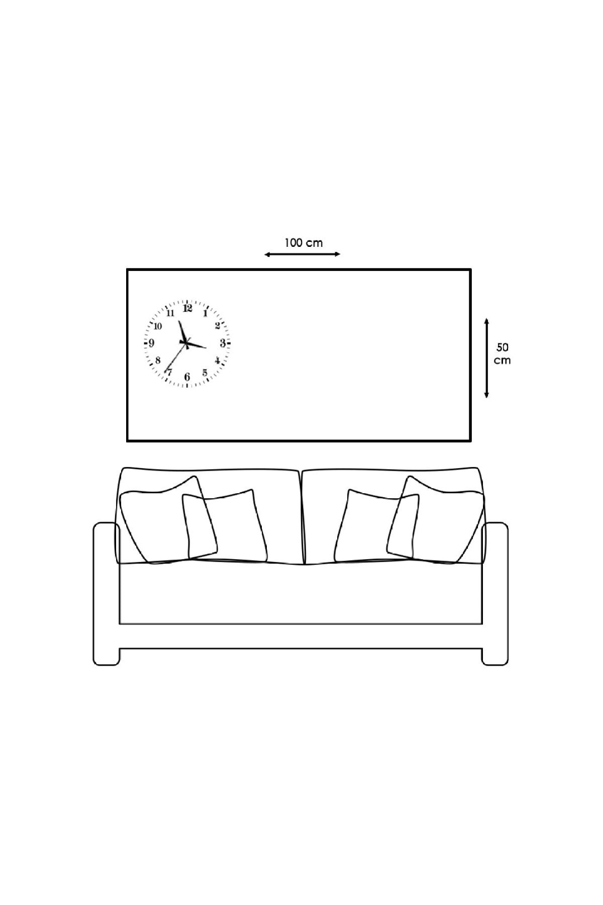 Minimalist Renkli saatliAhşap Şase Dijital Baskı Kanvas Tablo 100X50Cm
