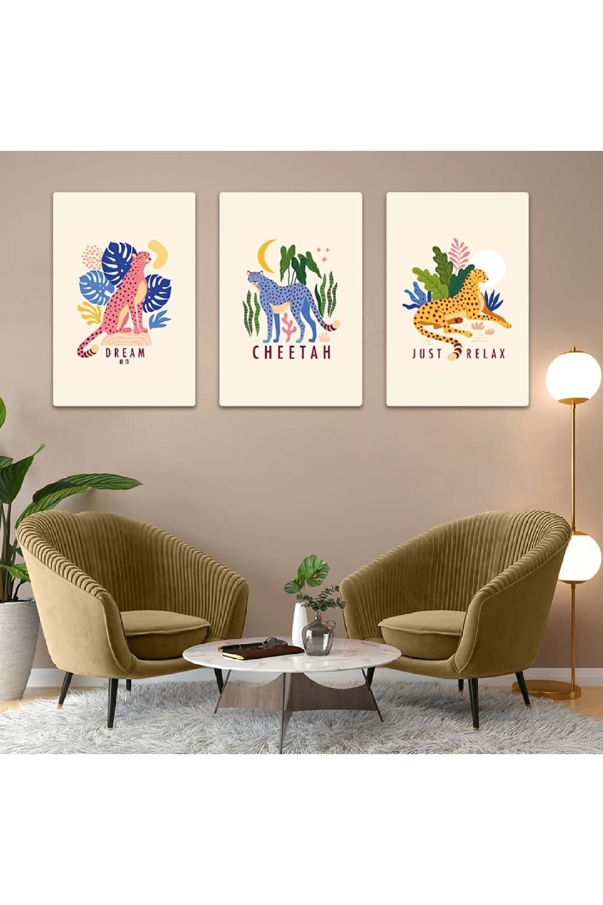 Oturma Odası Tablosu Çita 3'Lü Solmaz MDF Tablo Set