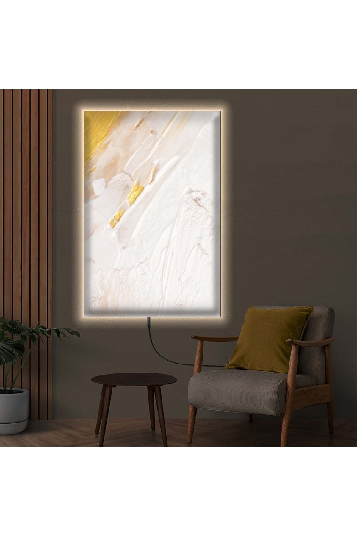 Salon Tablosu Modern Ledli Soyut Desen Ahşap Şase Dijital Baskı Kanvas Tablo 70X100Cm