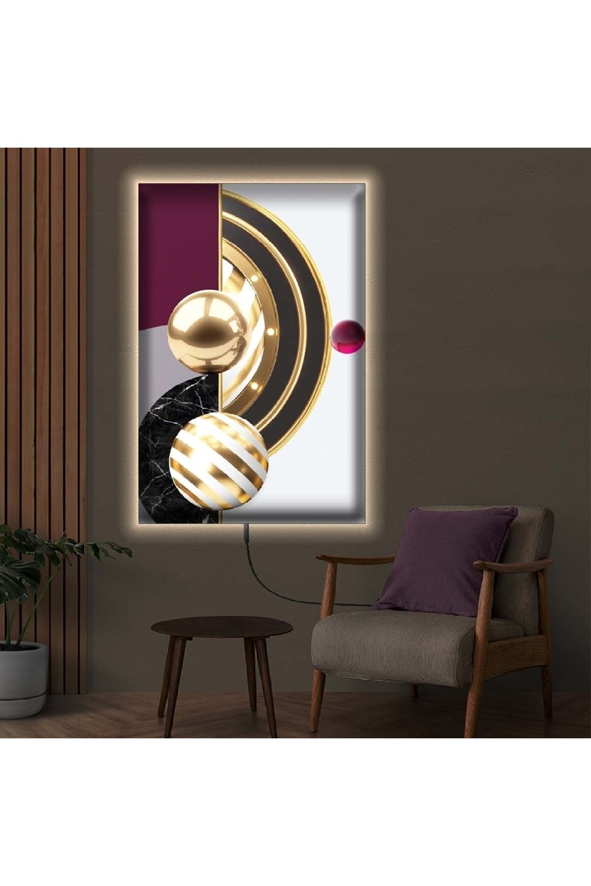 Renkli Minimalist Ledli Modern Çizim Ahşap Şase Dijital Baskı Kanvas Tablo 70X100Cm