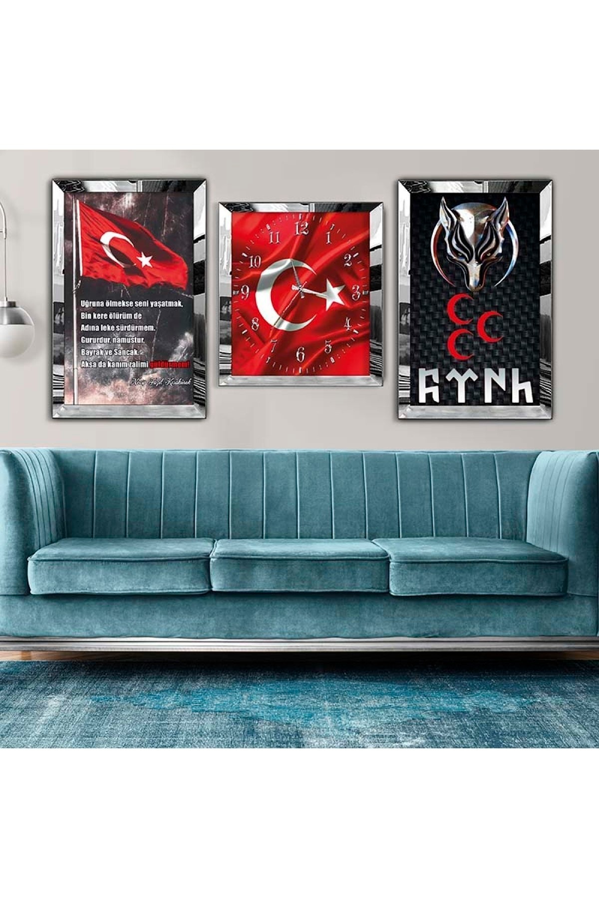 Renkli Sanat Tablosu Pleksi Kenar 3'Lü Solmaz MDF Tablo Saat Seti