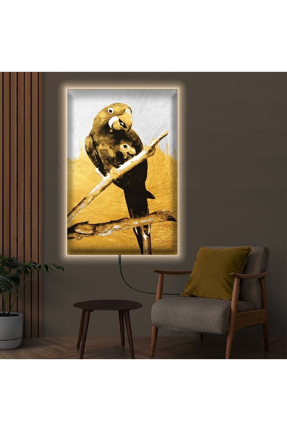 Ledli Papağan Ahşap Şase Dijital Baskı Kanvas Tablo 70X100Cm