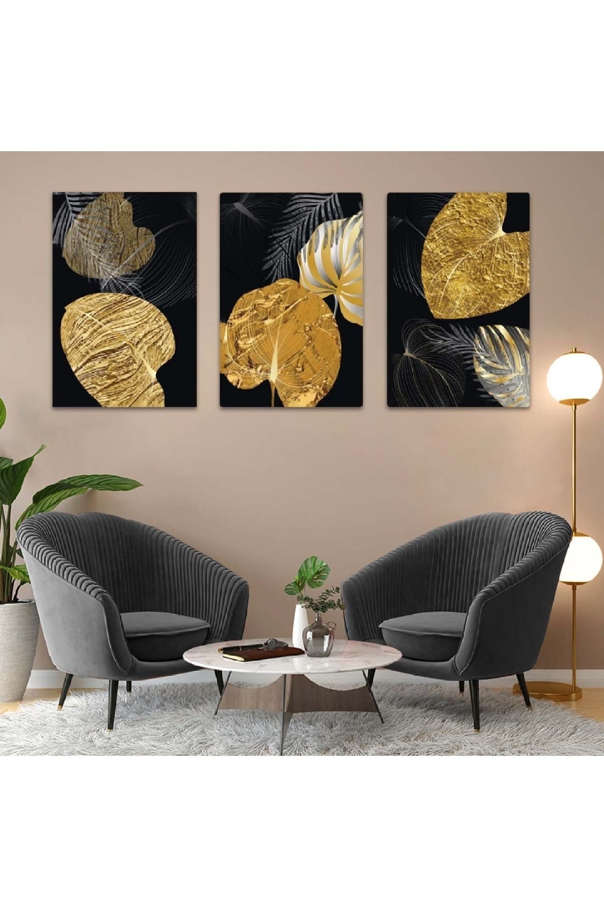 Canlı Minimalist Soyut Desen 3'Lü Solmaz MDF Tablo Set
