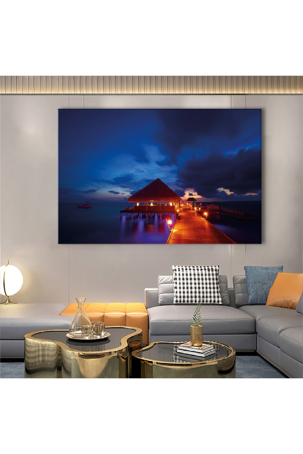 Deniz Kenarı Ahşap Şase Dijital Baskı Kanvas Tablo 120X80Cm