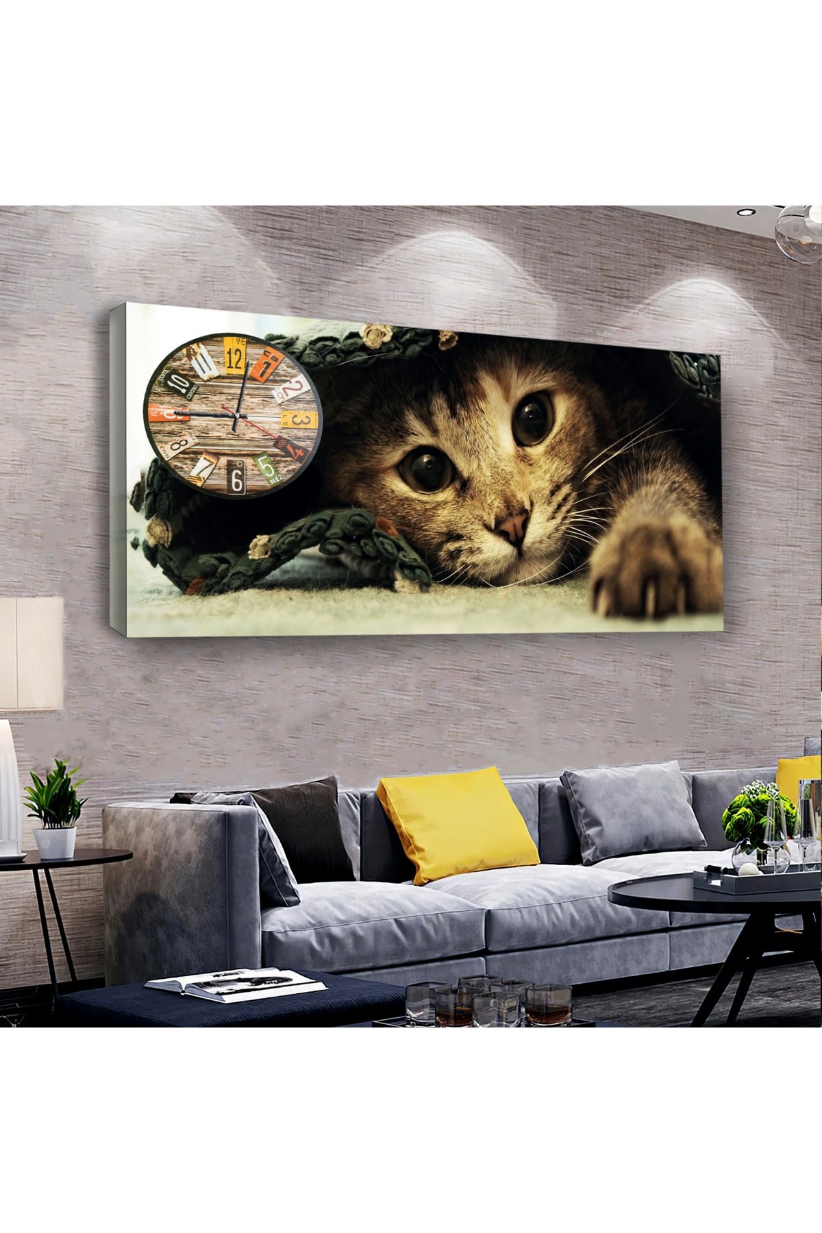 KANVAS SEVİMLİ KEDİ SAATLİ TABLO