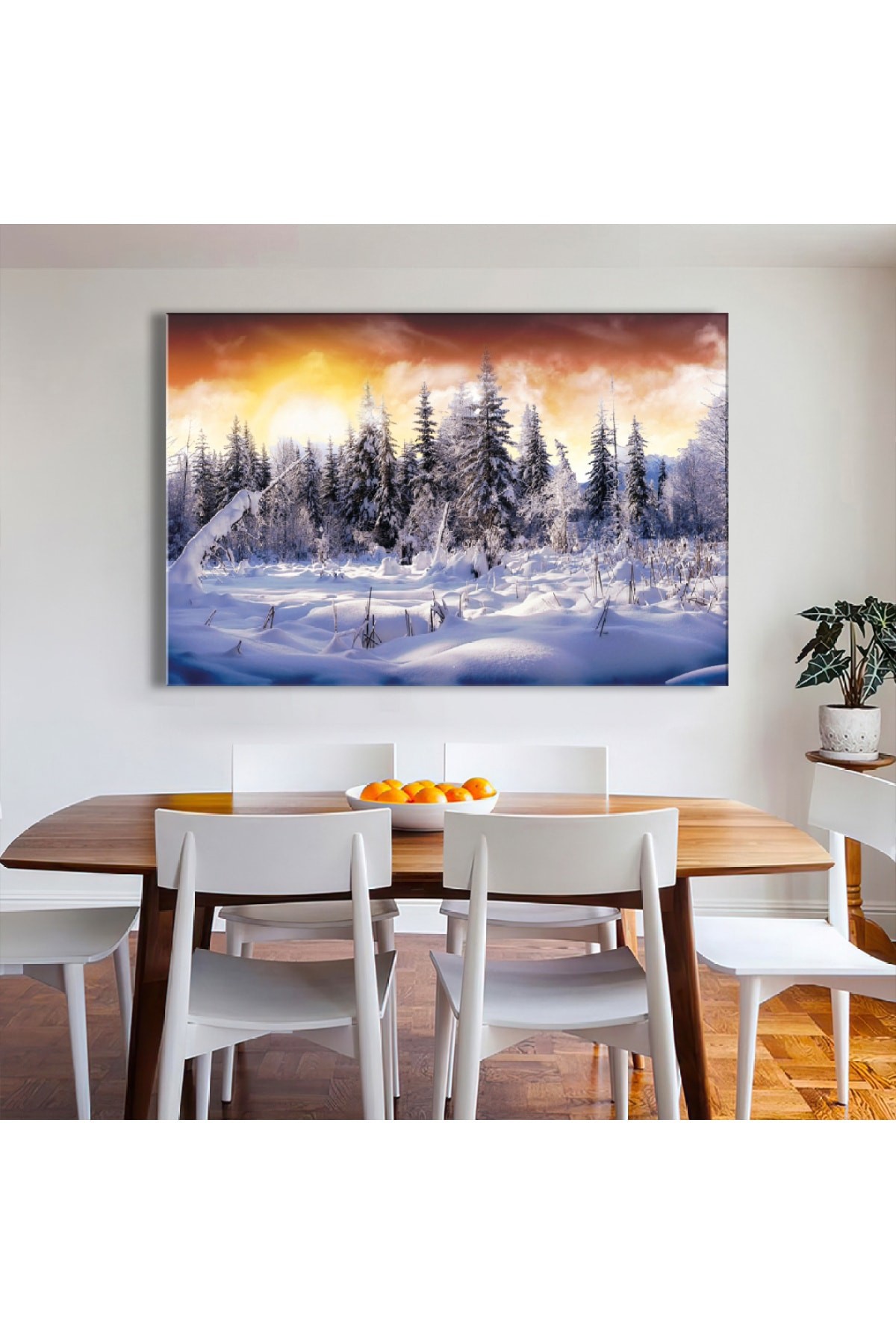 Kar Manzara Ahşap Şase Dijital Baskı Kanvas Tablo 120X80Cm