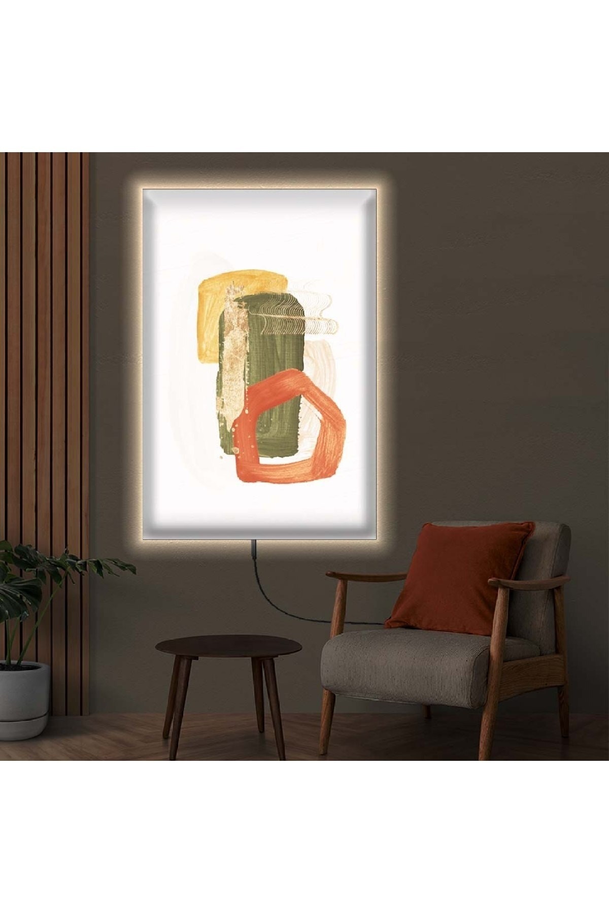 Sanat Tablosu Ledli Soyut Desen Ahşap Şase Dijital Baskı Kanvas Tablo 90X60Cm