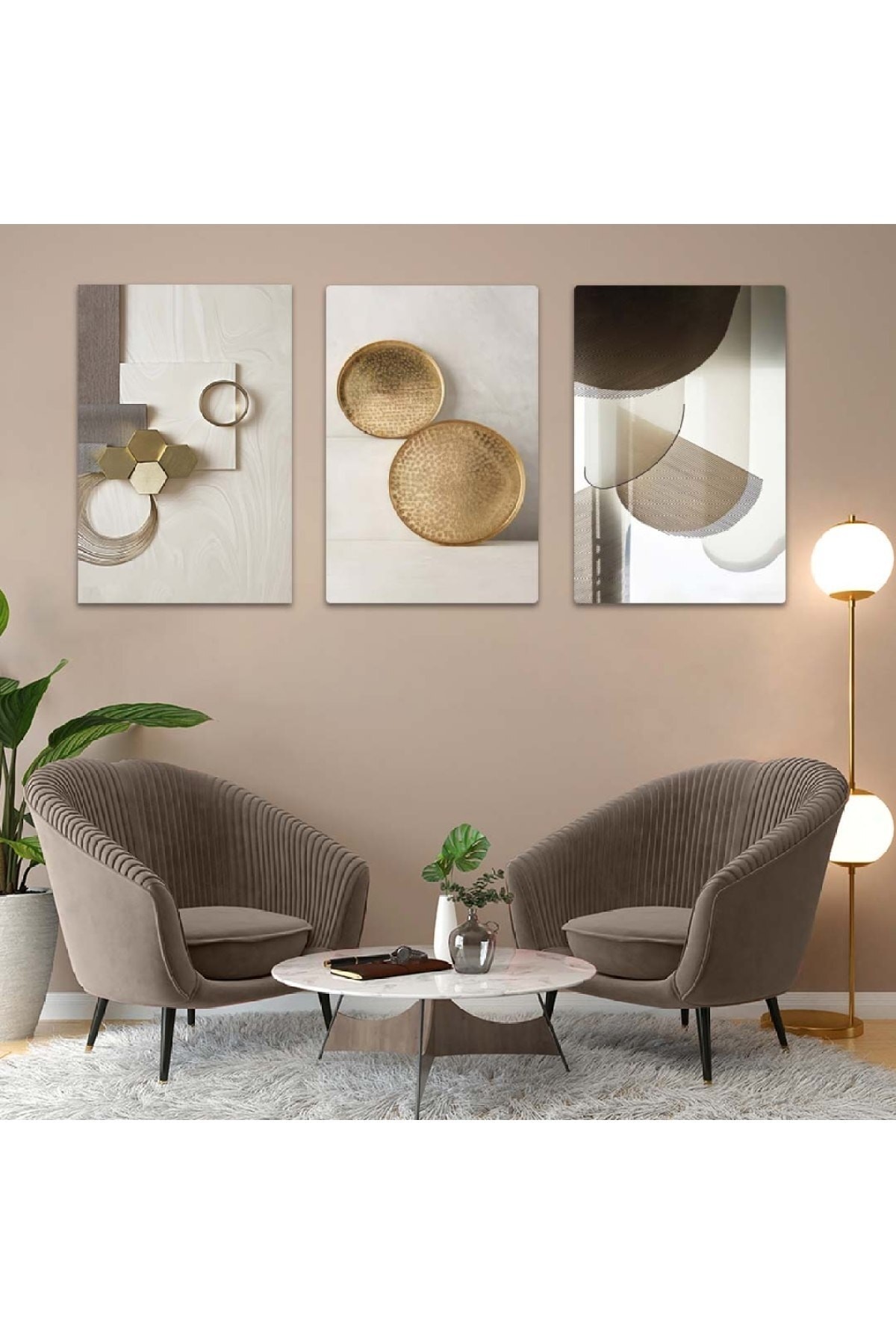 Minimal Huzur Soyut Desen 3'Lü Solmaz MDF Tablo Set
