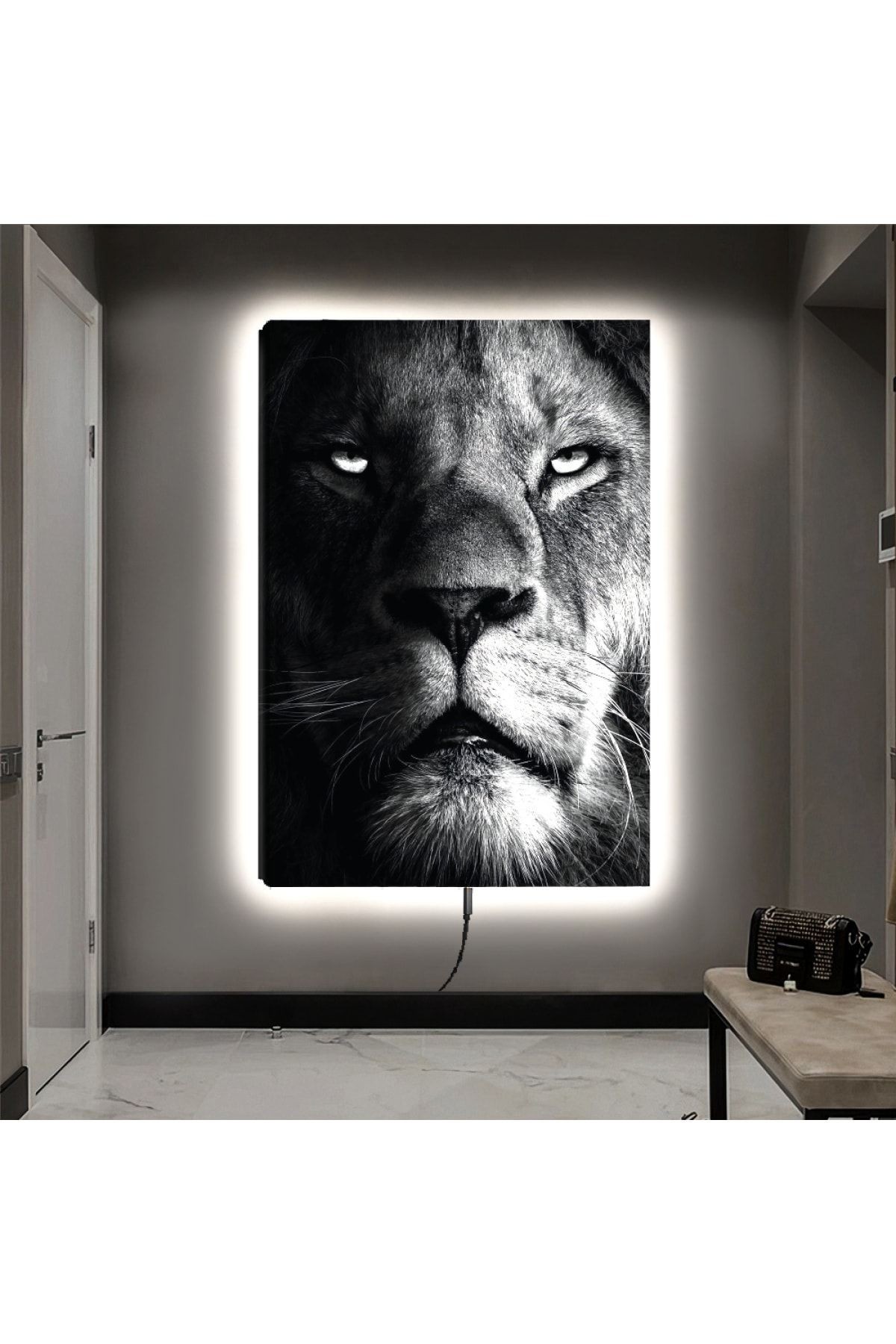 Ledli 90x60 Hayvanlar Alemi Aslan Kanvas Tablo