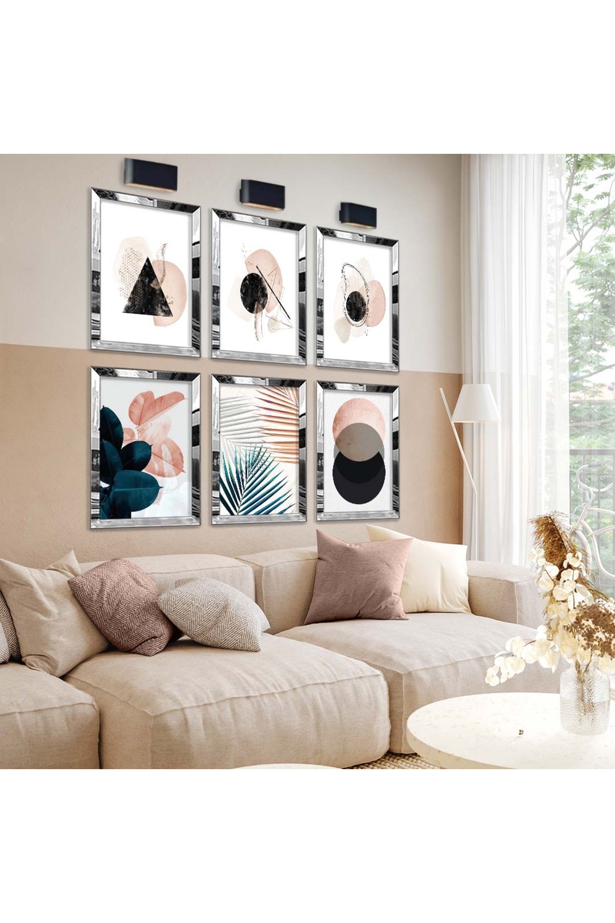 Minimalist Geometrik Çizim Soyut Tema 6'Lı Pleksi Kenar Solmaz MDF Tablo Seti
