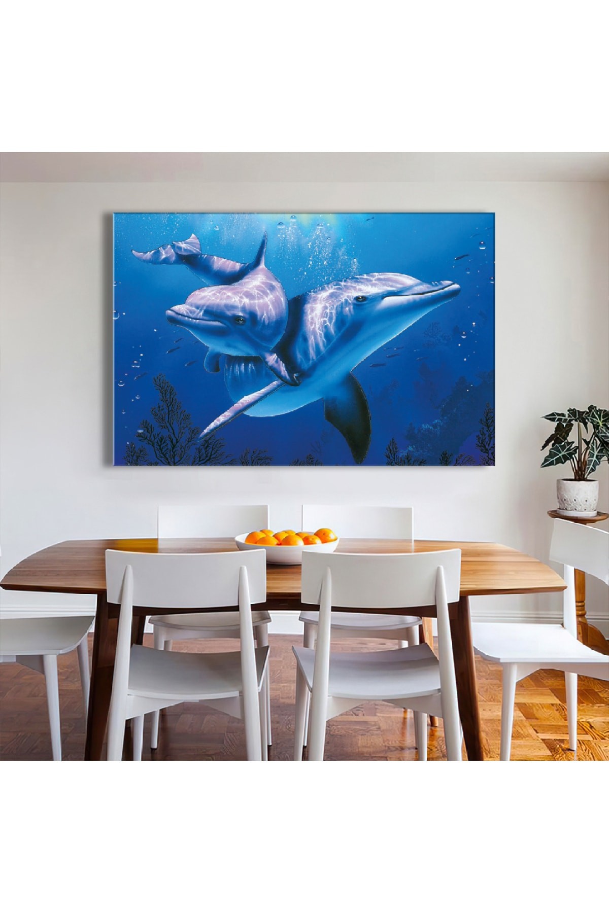 Hayvanlar Alemi Yunus Balığı Ahşap Şase Dijital Baskı Kanvas Tablo 120X80Cm