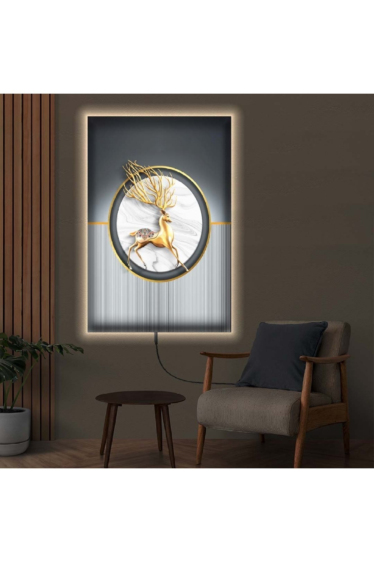 Modern Canlı Ledli Modern Çizim Ahşap Şase Dijital Baskı Kanvas Tablo 90X60Cm