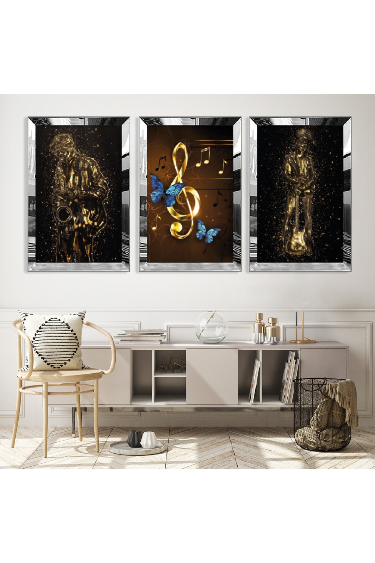 Müzik Modern Gold Pleksi Kenar Solmaz MDF Tablo