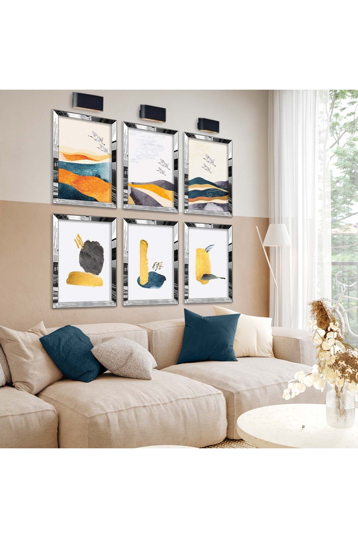 Modern Çizim Kuş Figür 6'Lı Pleksi Kenar Solmaz MDF Tablo Seti