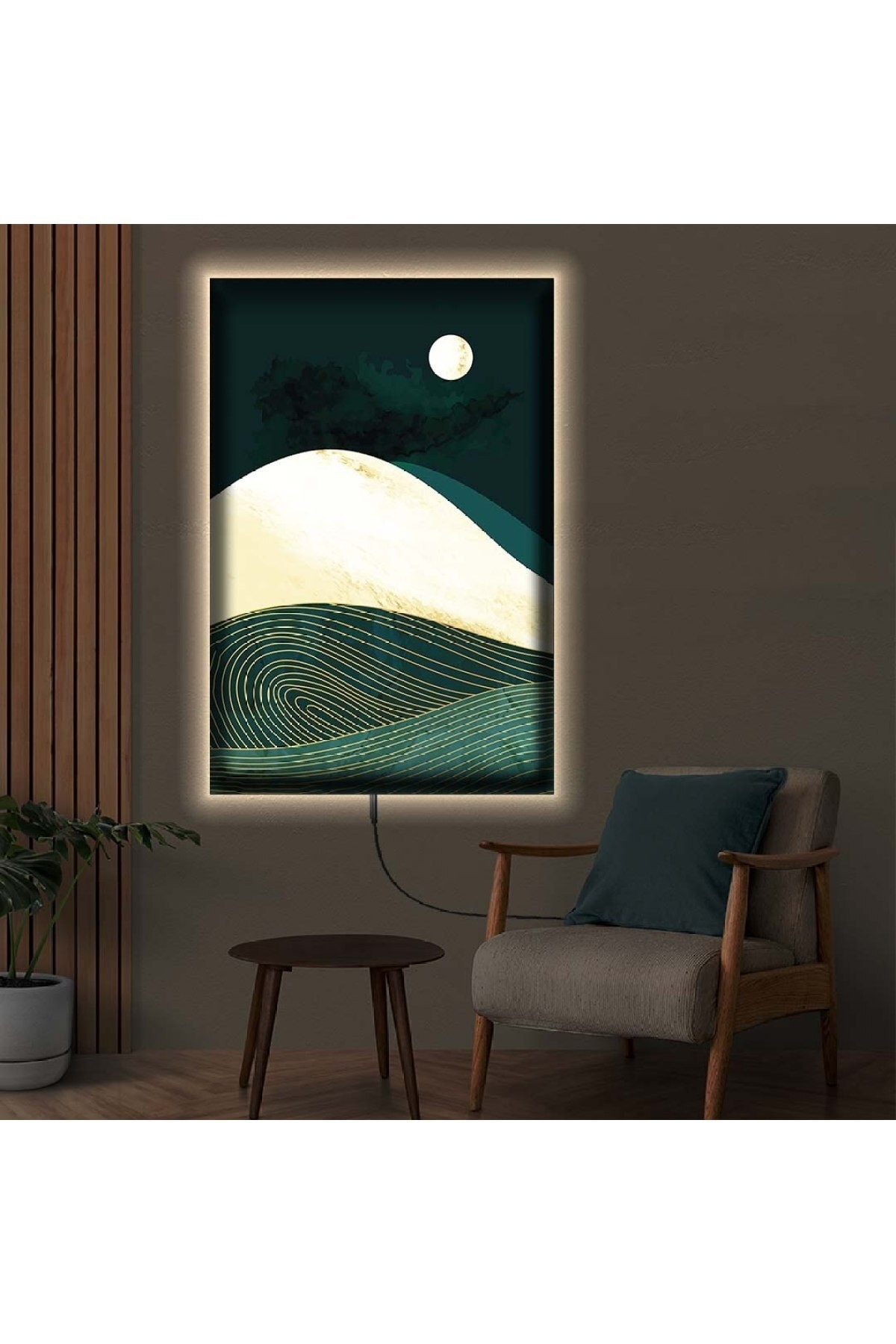 Özel Tasarım Ledli Kolaj Çizim Dağ Ahşap Şase Dijital Baskı Kanvas Tablo 90X60Cm