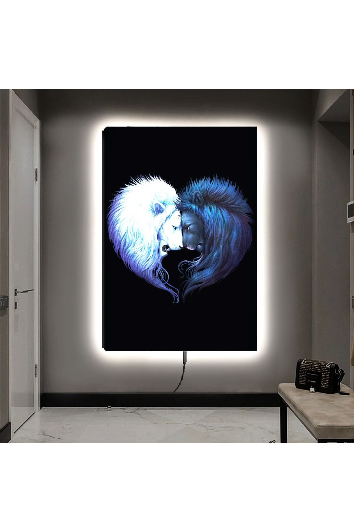 Ledli 90x60 Aşk Aslanları Kanvas Tablo