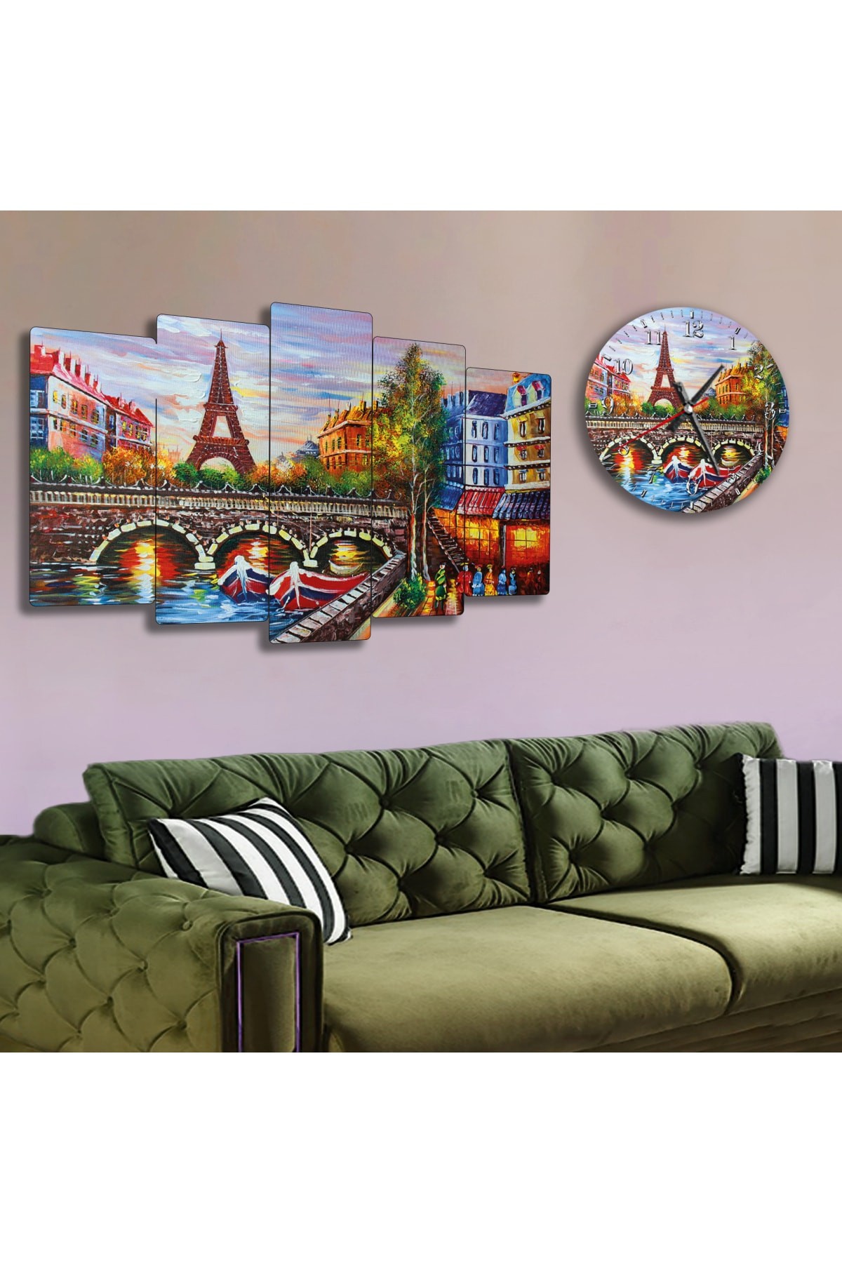 Eiffel Manzara Solmaz MDF Tablo Ve Saat Kombin