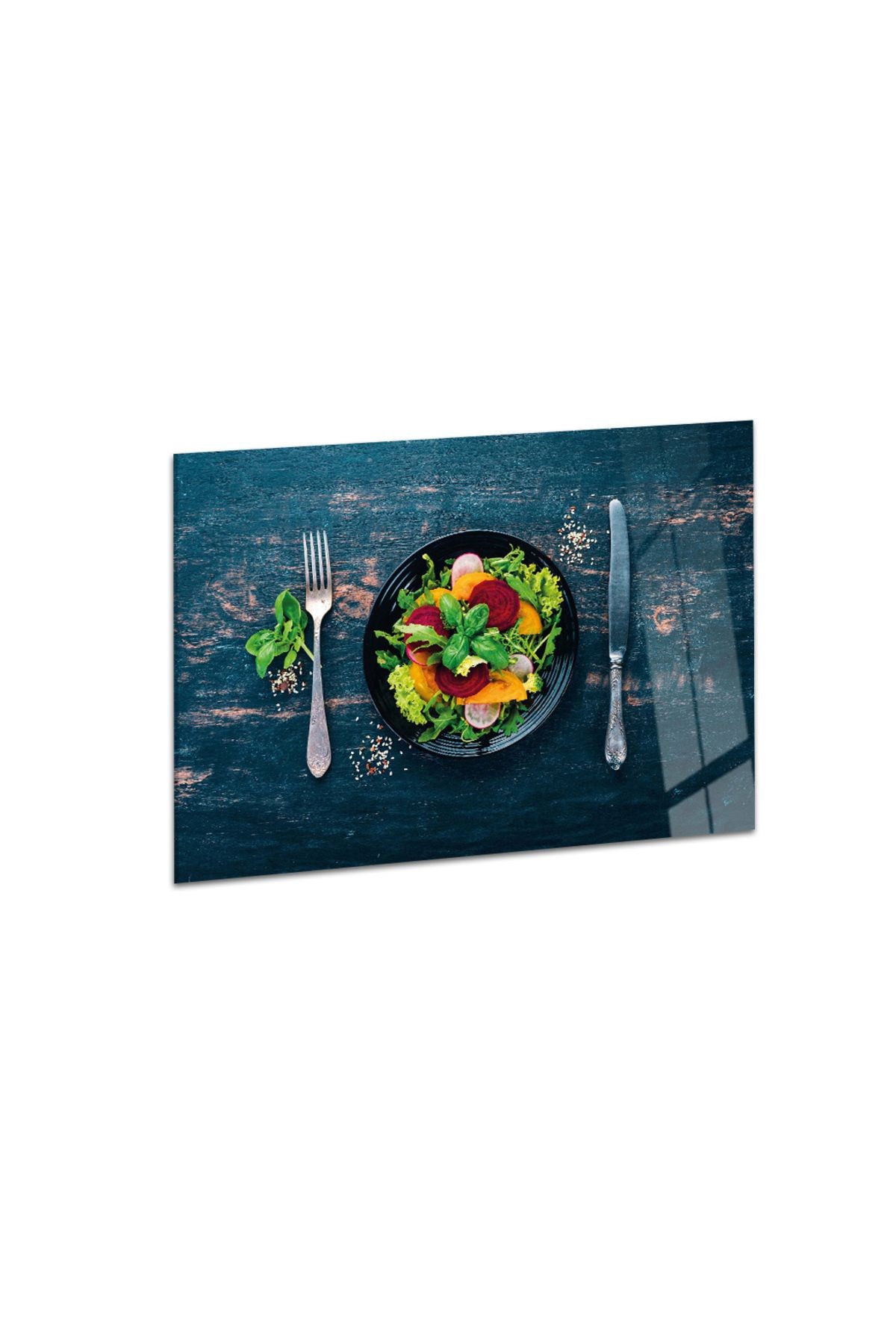 Ocak Arkası Temperli Cam Çatal Bıçak ve Salata Tabağı