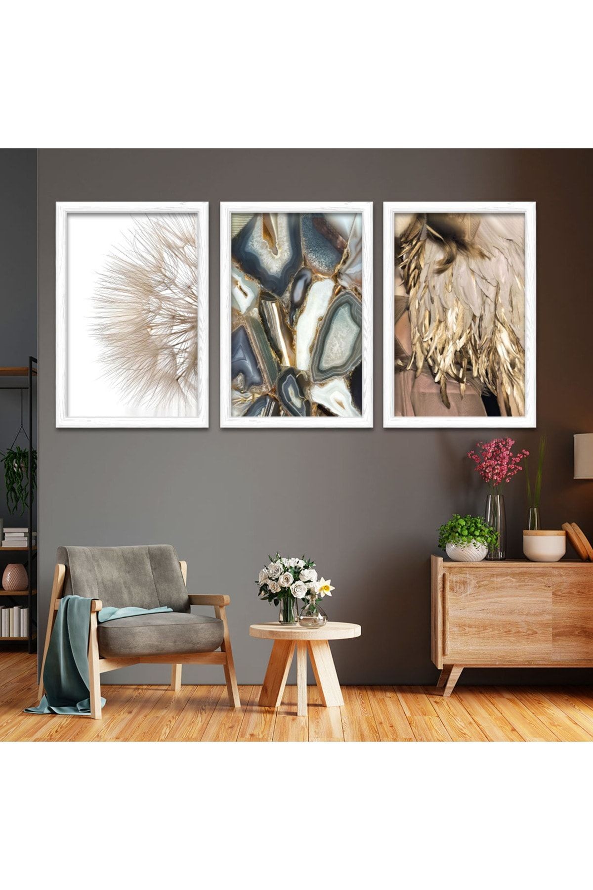 Beyaz Ahşap Çerçeveli Modern Tablo