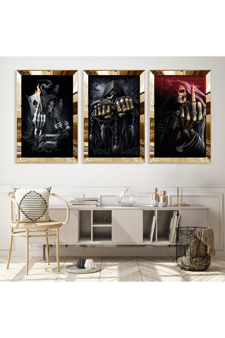 Modern Tablo Ölüm Meleği Gold Pleksili Saat Ve Solmaz MDF Tablo