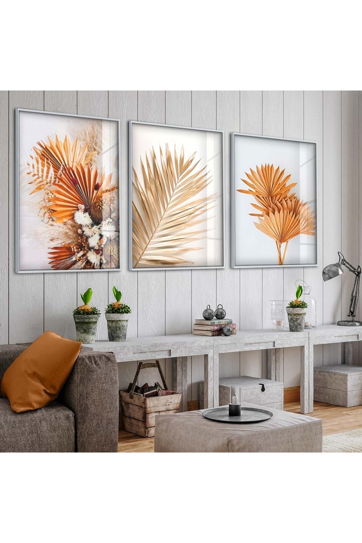 Modern Tablo Çiçek 3'Lü Metal Çerçeveli UV Baskı Kırılmaz Cam Tablo Seti