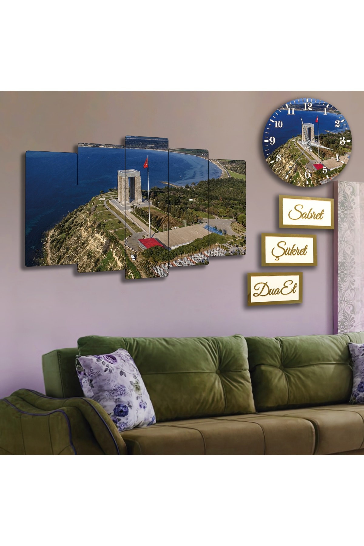Çanakkale Şehitlik Solmaz MDF Tablo Saat Ve 3Lü Pleksi Kenar Dua Seti