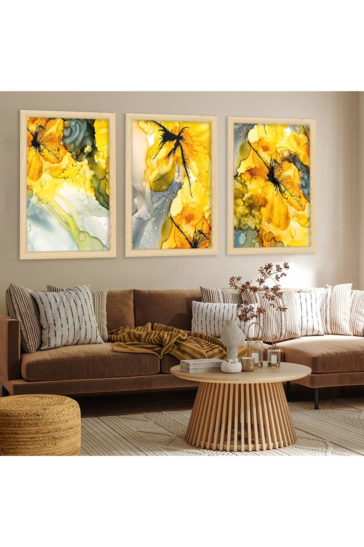 Ahşap Çerçeveli Yüksek Kaliteli UV Baskı Sarı Renk Modern Tablo