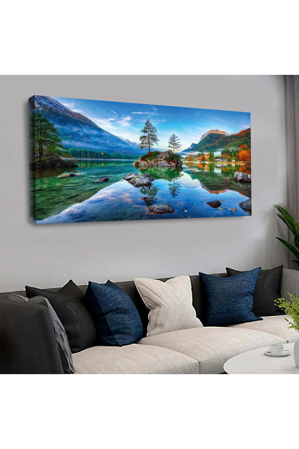 120 X 60 Saatli Kanvas Göl Manzara Tablo