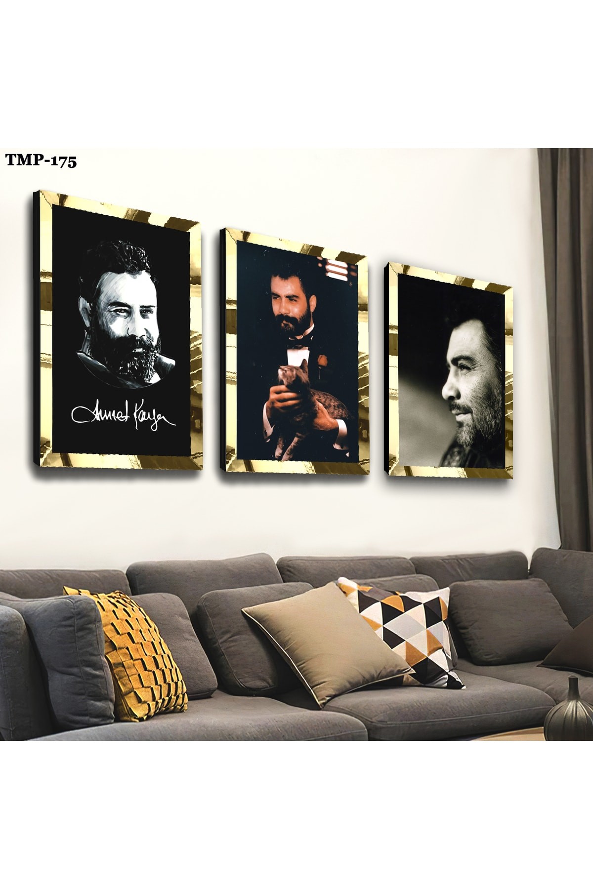 Ahmet Kaya Gold Pleksili Saat Ve Solmaz MDF Tablo
