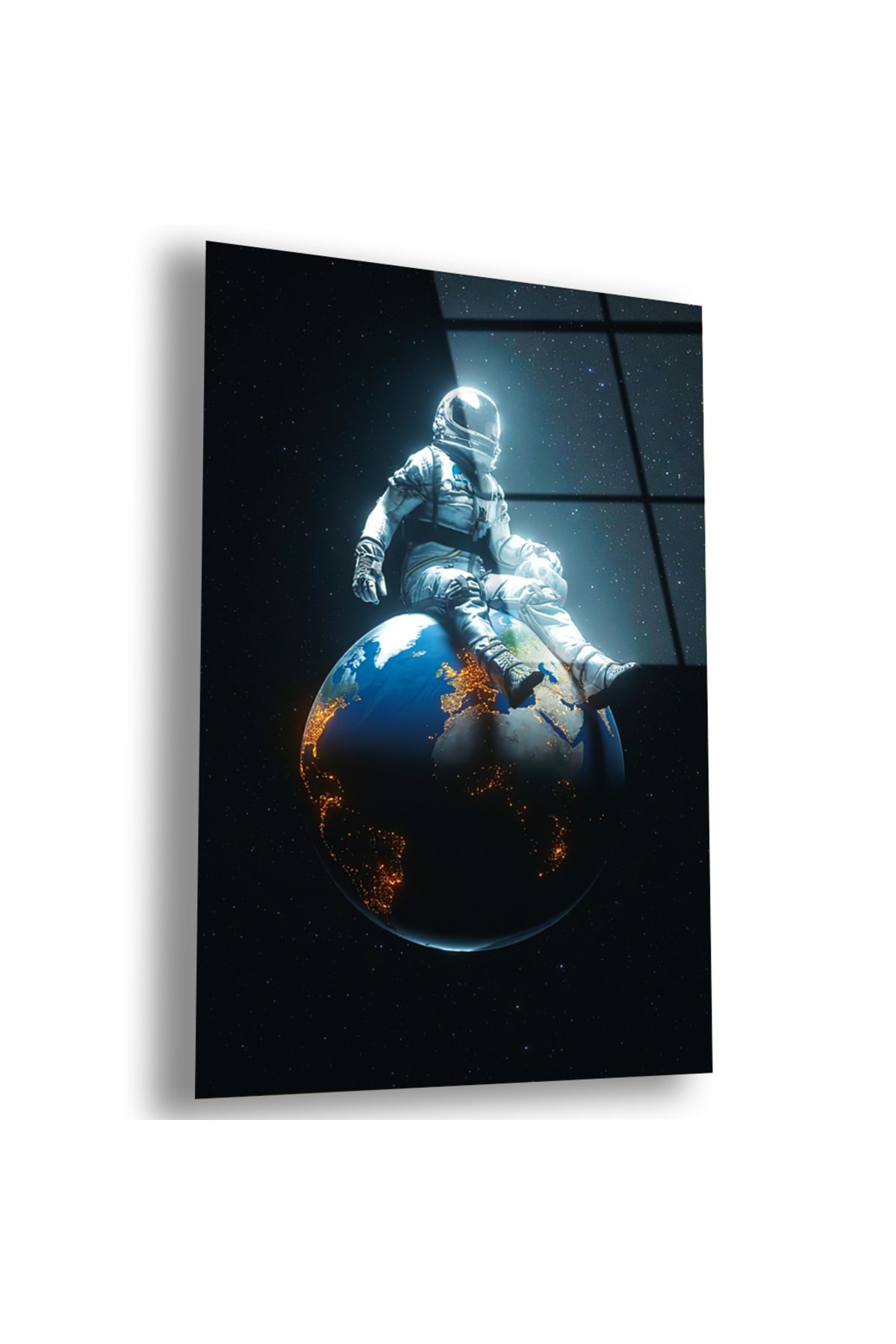 Astronot UV Baskı Dikey Çerçevesiz Kırılmaz Cam Tablo