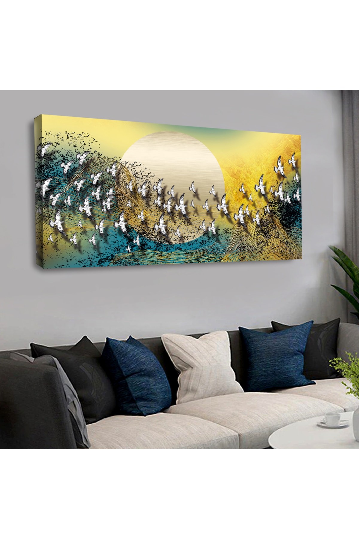 Ahşap Şase Dijital Baskı Kanvas Göçebe Kuşlar Tablo 120X60Cm