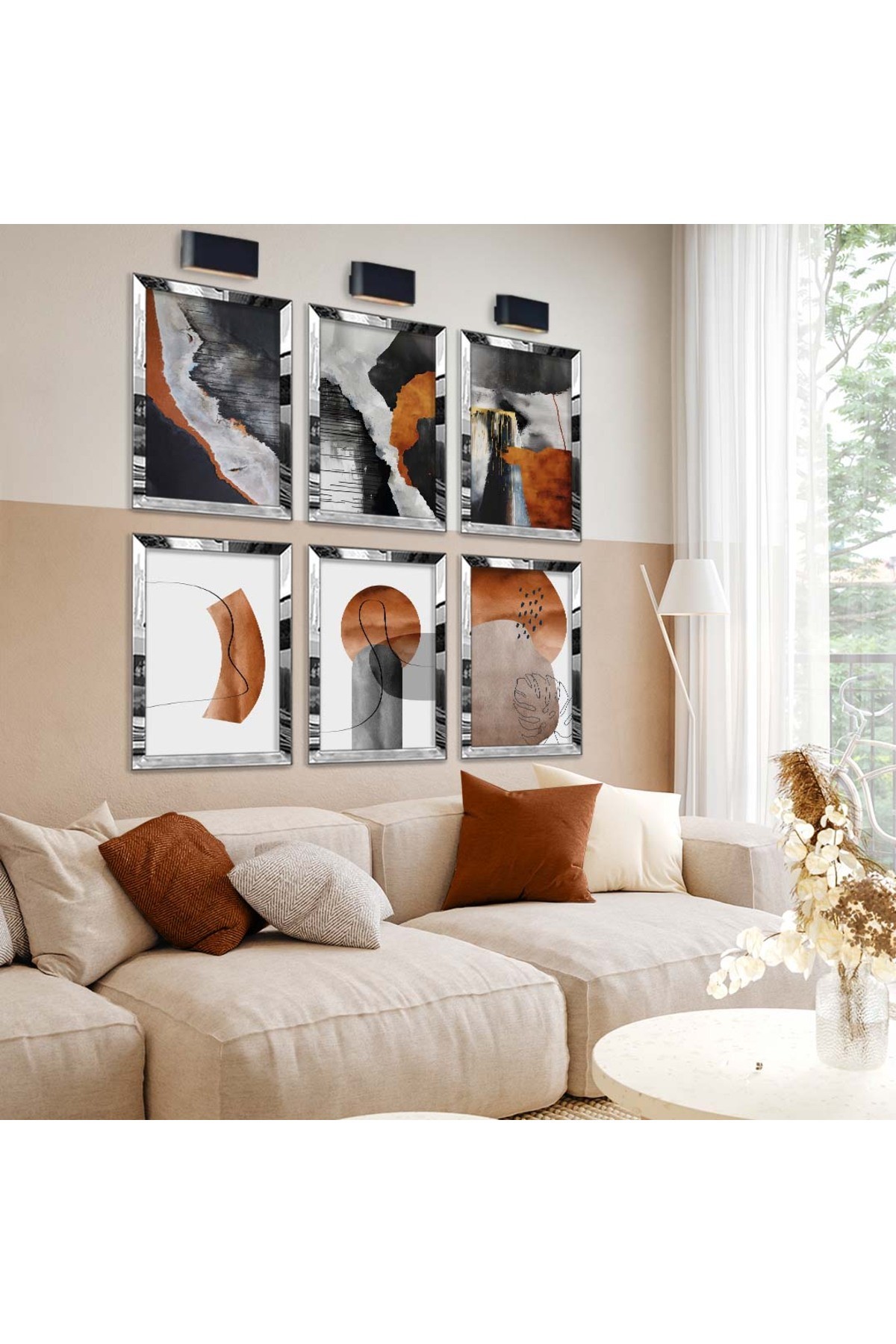 Soyut Çizim Ve Geometrik Desen 6'Lı Pleksi Kenar Solmaz MDF Tablo Seti