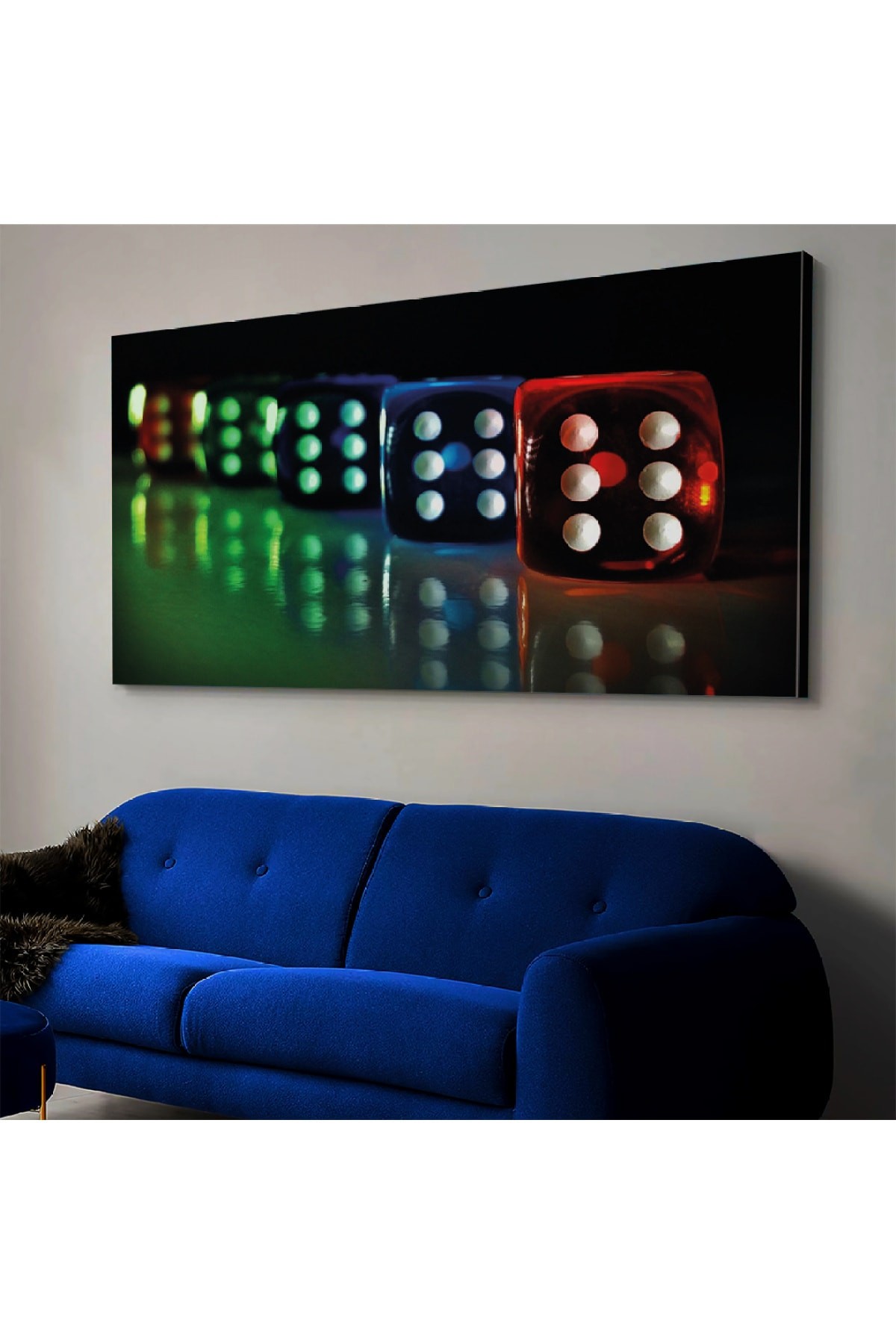 Ahşap Şase Dijital Baskı Kanvas Renkli Zarlar Tablosu 120X60Cm