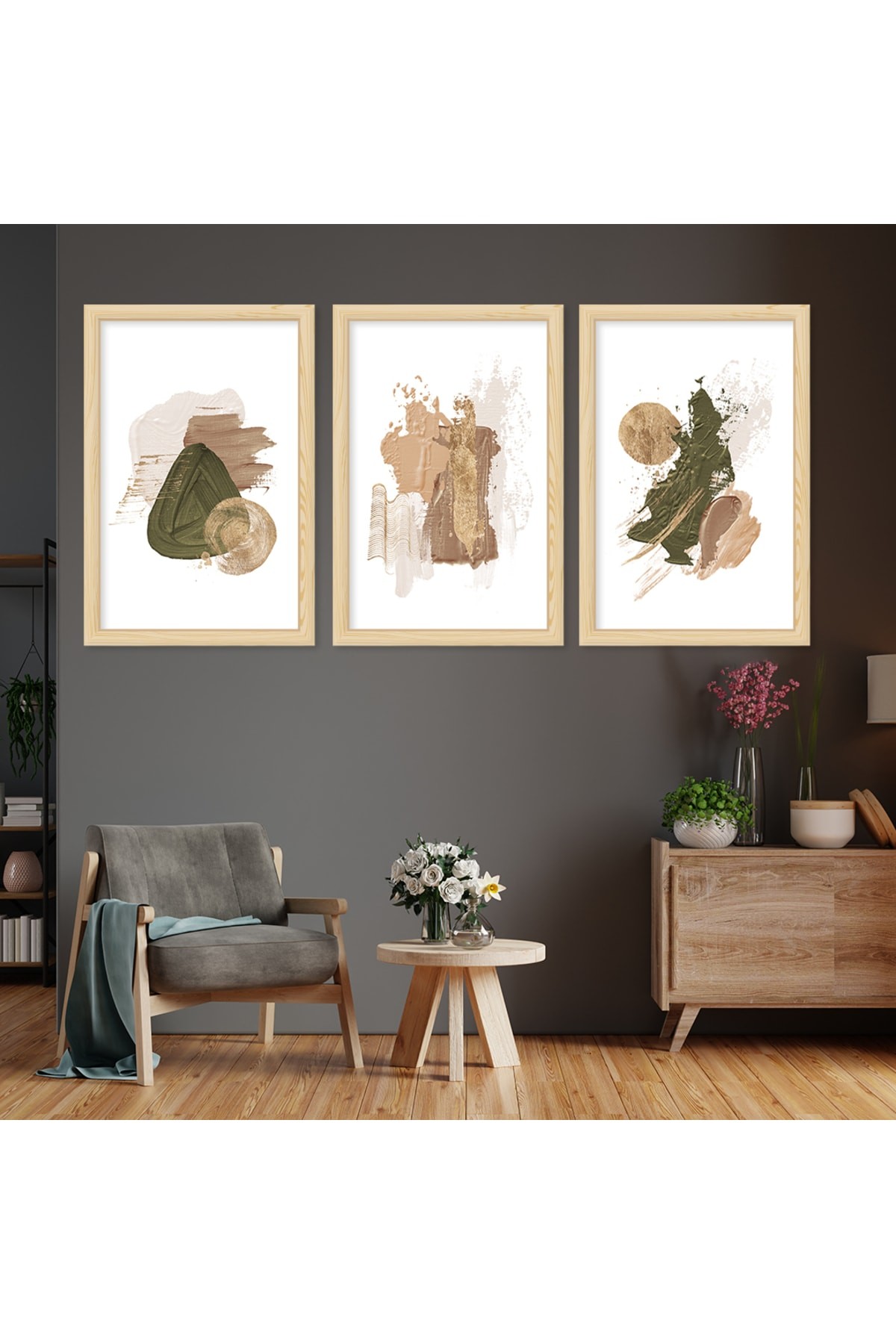 Minimalist Temalı Ahşap Çerçeveli Kolaj Çizim Modern Tablo