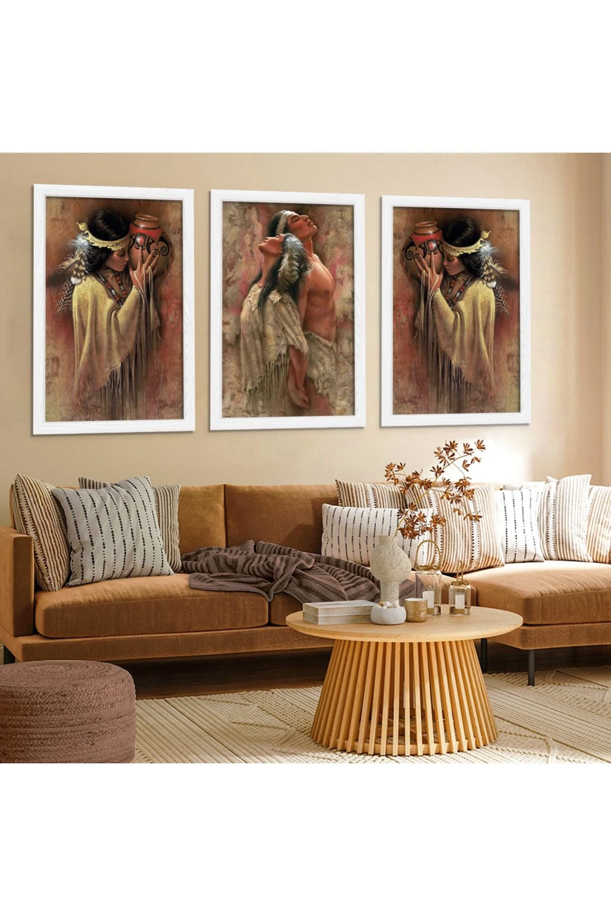 Beyaz Ahşap Çerçeveli Kızıldereli Aşıklar Tablo