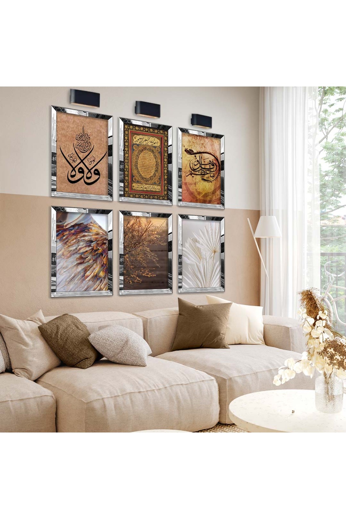 Dini Model Ve Kurutulmuş Çiçek 6'Lı Pleksi Kenar Solmaz MDF Tablo Seti