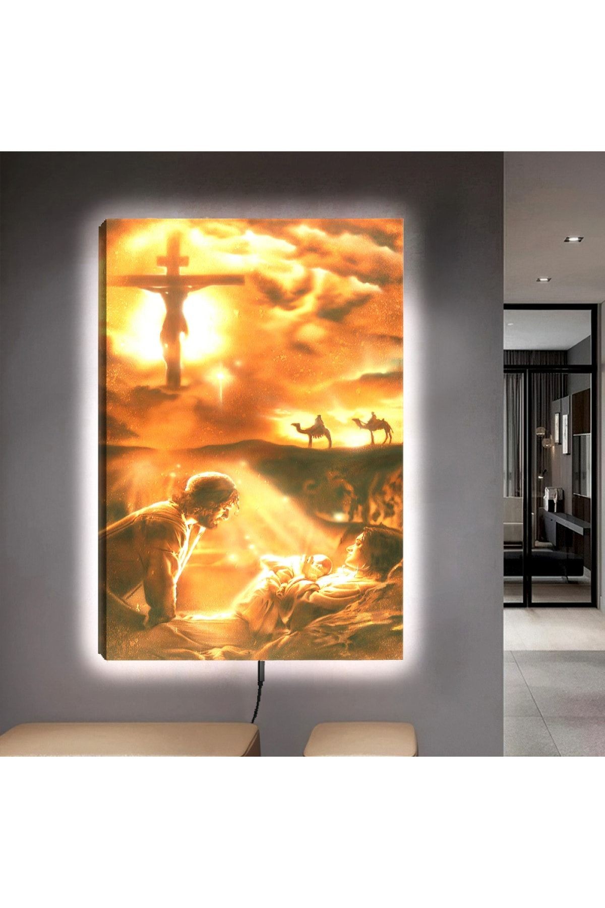 Ledli 90x60 Hristiyanlık Dini Kanvas Tablo